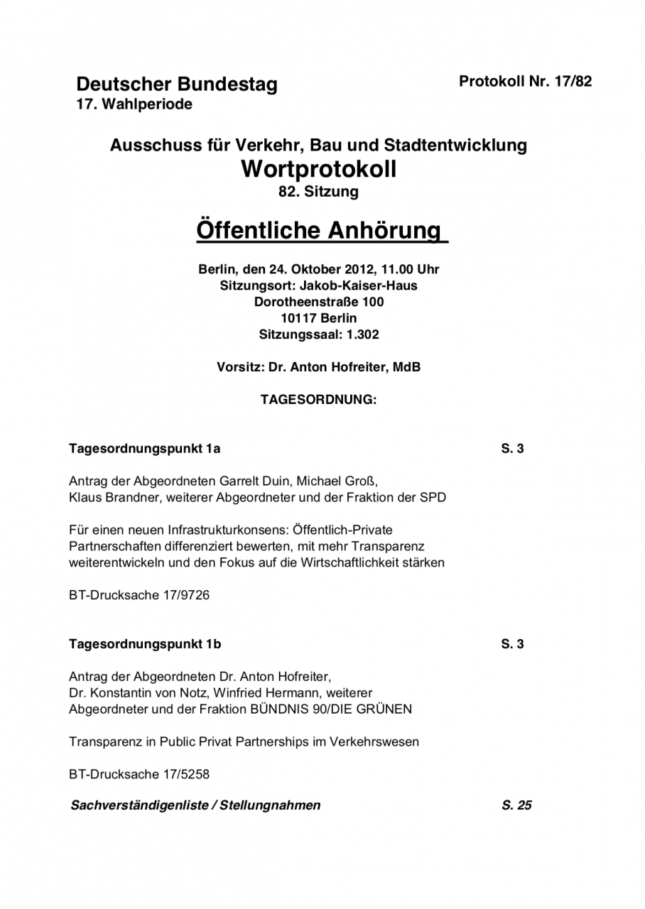 Wortprotokoll Der öffentlichen Anhörung Im Ausschuss Für Verkehr, Bau ...